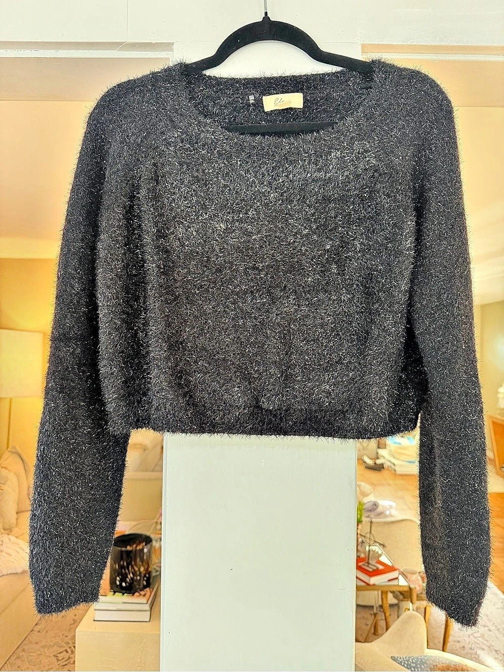 Elan Fuzzy Crew Neck Sweater in Black Size Small Like New